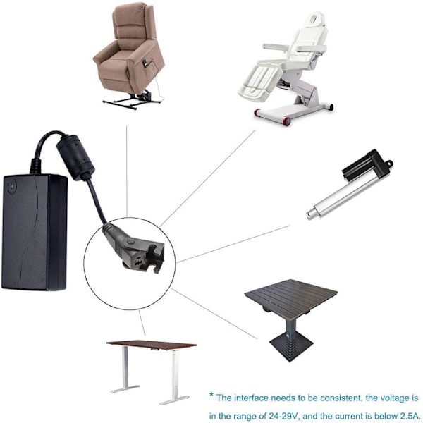 AC/DC-adapter 29V/24V 2A elektrisk recliner-transformator, universel