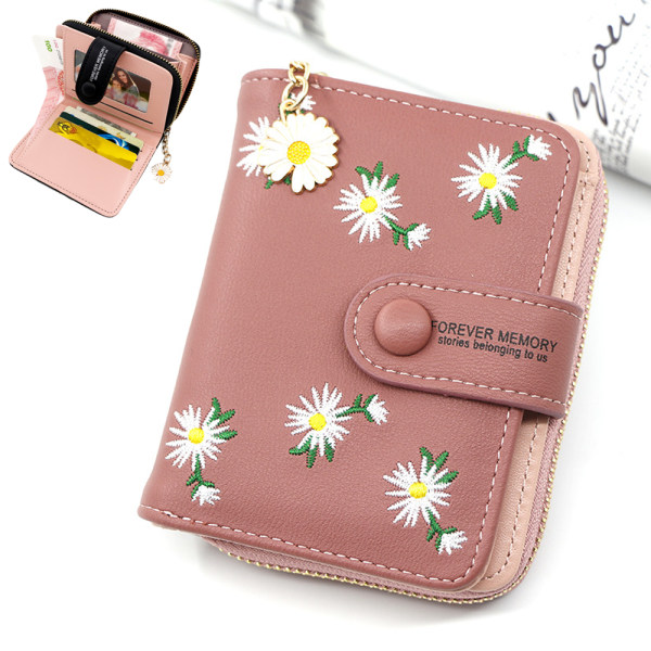 Daisy Wallet for Women Pink, Small Foldable Women's Leather Purse