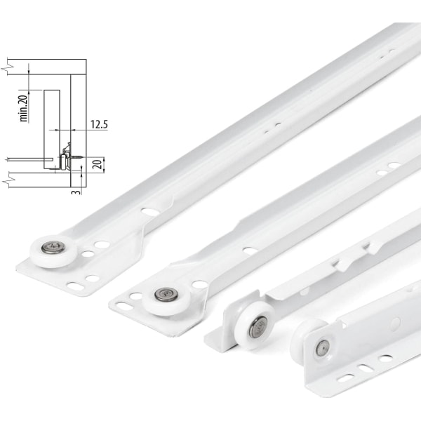 Skuffeskinne 300mm - Sett med 2 (1 par) Skuffeskinner, i hvitt, delvis uttrekksskinnesystem