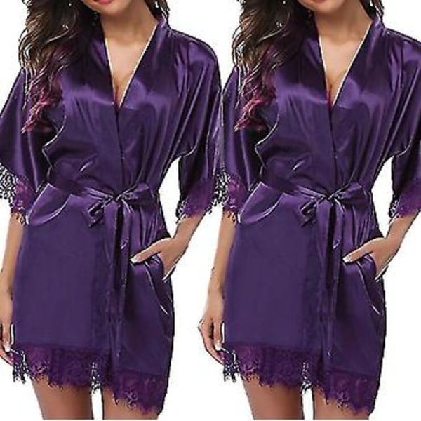 Erotic Lingerie Women's Sexy Bathrobe Lace Nightdress Sets(M Purple)