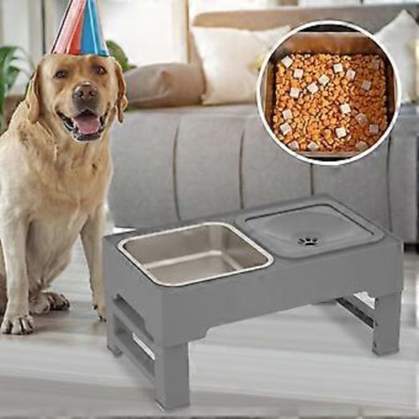 Skålar, Hundmatskål och Skålar, Justerbar Dubbelskål med Upphöjd Höjd för Små och Medelstora Hundar och Katter (Matskål grå)