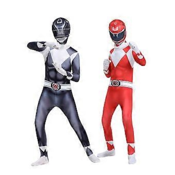 Mighty Morphin Power Rangers Cosplay Kostym Jumpsuit Bodysuit Party Maskerad Set för Unisex (140 Svart)