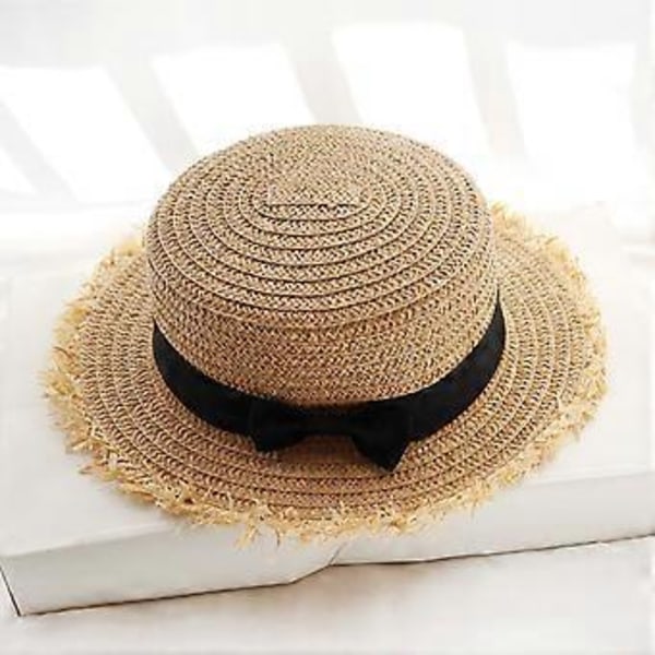 50% Rabatt Strandhattar för Kvinnor Bredbrättad Solstråhatt för Kvinnor UPF 50+ UV Solskydd Solhatt Vikbar Rullbar Keps (Brun girlang för barn)