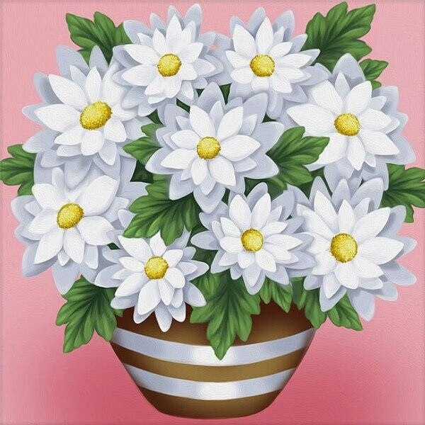 30 x 40 cm ,marguerite dans un vase Diamond Painting Broderie D