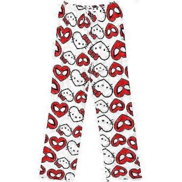 Tegnefilm Trykte Pyjamasbukser Casual Nattøj Loungewear Bukser Nederdele Til Kvinder Teenagere Piger (Hvid Kitty 2XL)