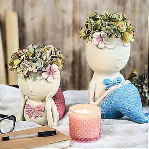 Søde Havfruer Pen Holder Blomsterpotte Silikoneforme Epoxy Resin Form DIY Sukkulent Plantekasse Form til DIY Resin Dekorationer (2)