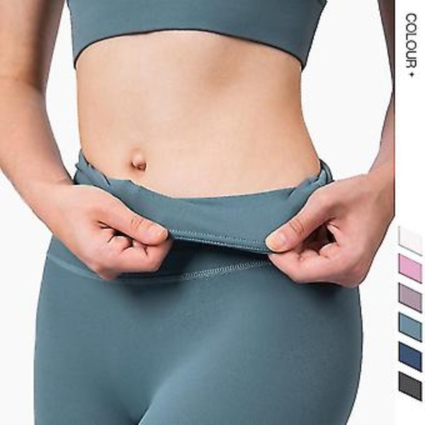 Højtaljede Leggings med Naked Feeling Push Up Sport Kvinder Fitness Løbe Yoga Bukser Energi Sømløse Leggings Gym Pige Leggings (L Blå Kul)