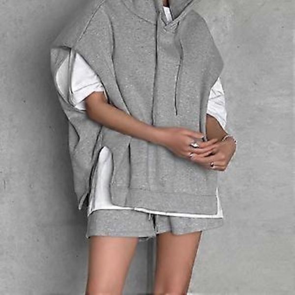 Ærmeløs Hættetrøje Tunika Top Skjorte Casual Hætte Sweatshirt Vest Mode Overtøj Tanktoppe Sort S(S Sort)