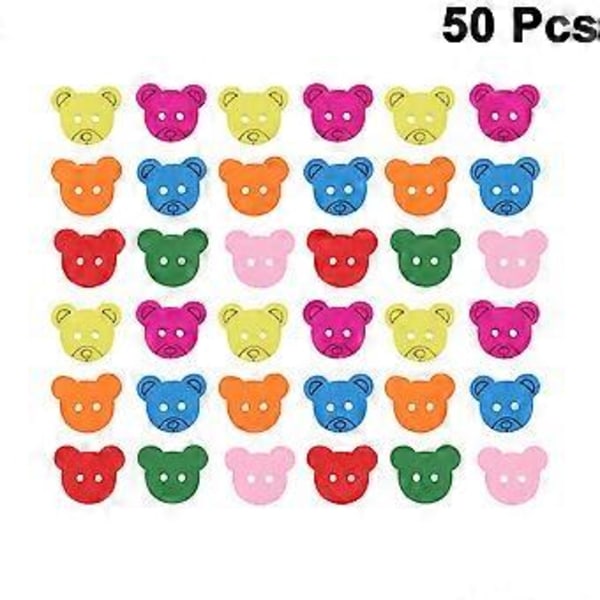50 stk. DIY Treknapper Kreative Kromatiske Bjørnehode Mønsterknapper To Hull Knapper for Sying Scrapbooking Håndmalte Sko Hatter