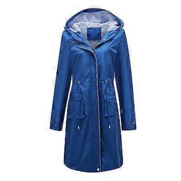 Vindjakke til kvinder med hætte, lang løs frakke med sidelomme, let udendørs regnjakke, vandrejakke (S navy blue)