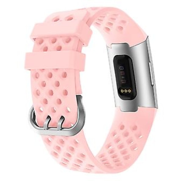 Silikonarmband med ihåligt fyrkantigt mönster för Fitbit Charge 3 / 4 (Rosa)