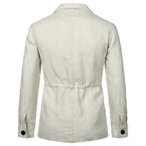Herrjackor Safarijacka Linne Brittisk Retro Gentlemannakostym Fickor Ytterkläder Mode Enfärgad Herrtoppar (L beige)