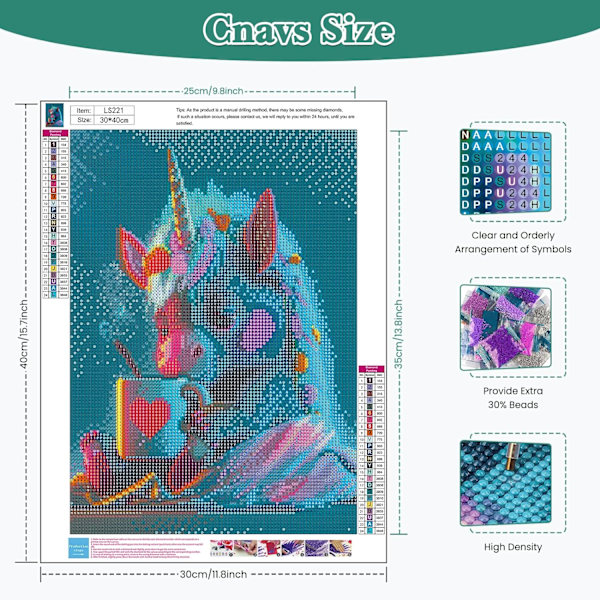 30x40cm Unicorn 5D diamantmalerisett L