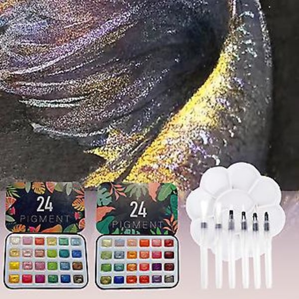 24 Värin Hohtava Kiinteä Akvarellimaalisetti Viehättävä Hohtava Piirustusmaali Kalligrafiaan (Kynä)