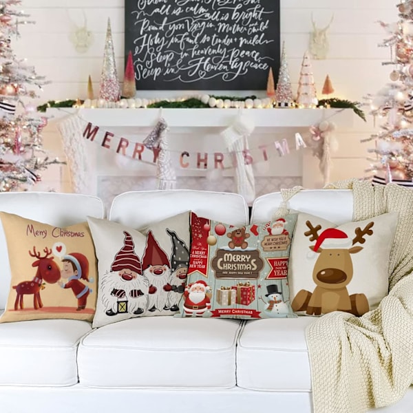Set med 4 julkuddfodral - Tomte och älg kuddfodral