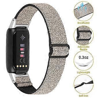Elastisk Nylon Urrem Solo Loop Justerbar Udskiftningsrem Kompatibel Med Fitbit Luxe (Guld)