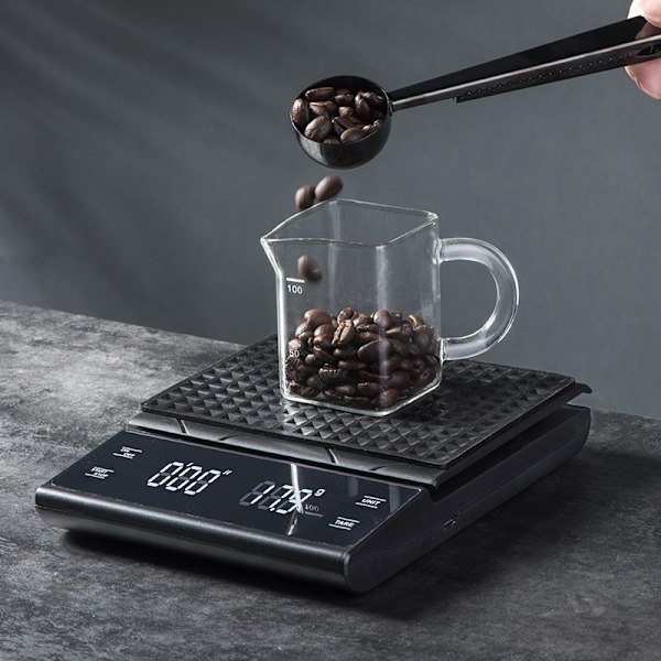 Digital kaffevåge med timer, varmebestandig silikonmatte