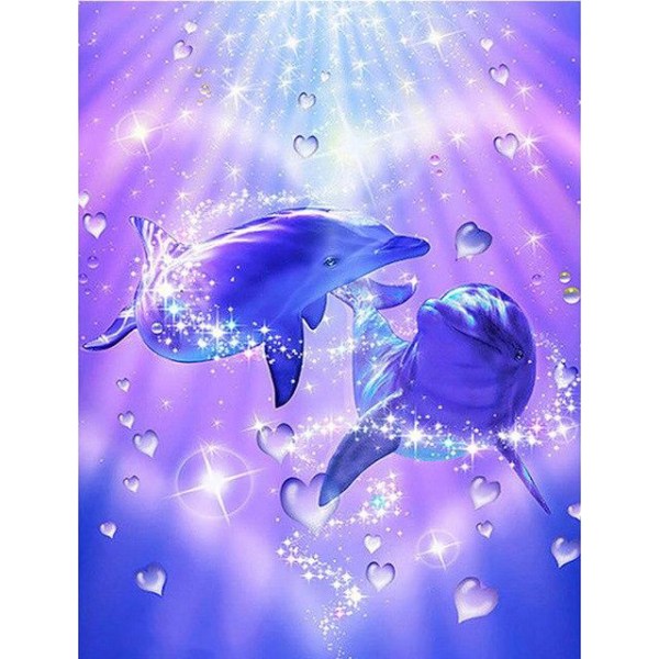 30 x 40 cm ,dauphin au clair de lune Diamantmaleri Broderie