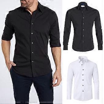 Langermede skjorter for menn, regular fit, button-down skjorter, rynkefrie skjorter (hvit)