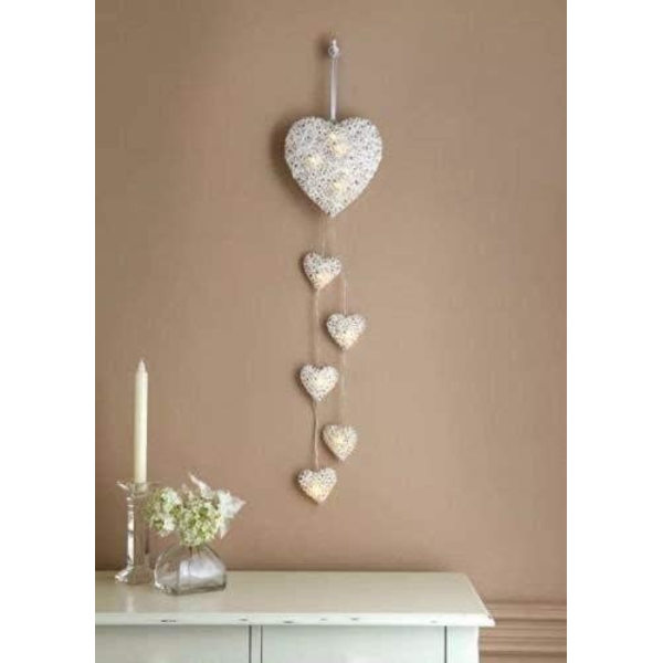 Rustik Shabby Chic 6x Wicker Hearts Garland LED-ljus