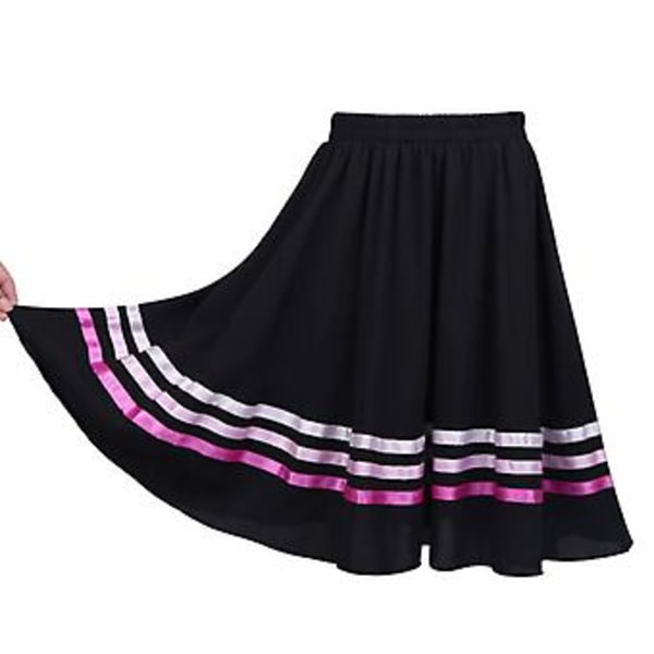 100% Ny, Barn Hel Cirkel Lång Kjol Balett Dansklänning Scenföreställning Danskläder (110 Svart-Rosa)