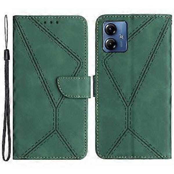 Til Motorola Moto G14 4G Læder Trykt Linje Telefon Case Anti-fald Tegnebog Stativ Cover (Style E)