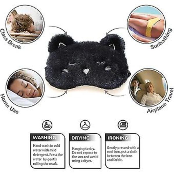 Unimask, Mukava Silmänaamio Valmistettu 100% Luonnollisesta Silkistä & Ultrapehmeästä Plussista, Säädettävä Uni Matkalle, Ihastuttava Piirretty Naisille Ja Lapsille (Musta Kissa)