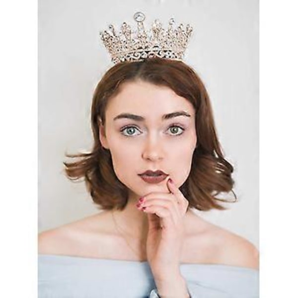 Kristall brudkrona strass drottning tiara huvudbonad (Roséguld)