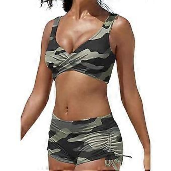 Bikiniset för damer, baddräkt, strandkläder (M Kamouflage)