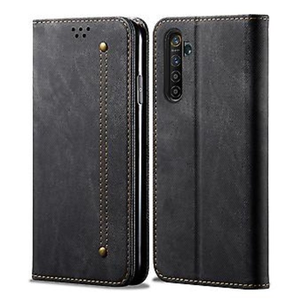 Til OPPO Realme X50 Pro Denim Texture Læderetui (Sort)
