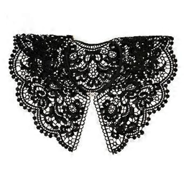Blondekrage Dame Falsk Krage Snøring Broderi Krage Dickey Krage Hanfu Falsk Krage Avtakbar Krage for Kjole (Metallspenne Svart)