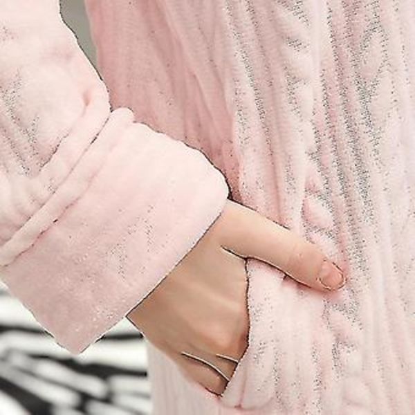 Män Kvinnor Lång Huvad Badrock Nattklänning Flanell Badrock Nattklänning Robar (XL Rosa Kvinna)