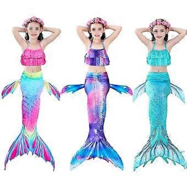 Børnehavfrue Badedragt Havfruehale Dragt Badedragt Bikini Dragt 3 Dele V (130 pink)