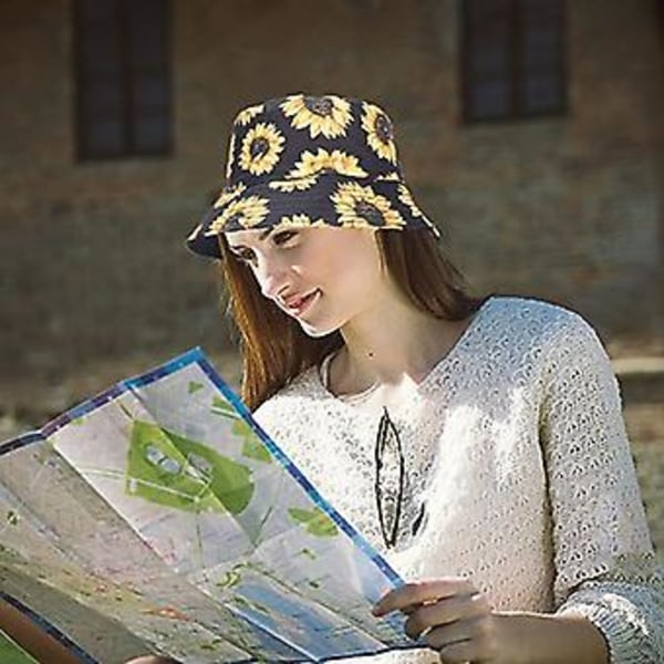 Arogheiz Spandau Hat til Kvinder Dobbeltsidet Solhat Reversibel Blomster Frugt Print Fiskerhat til Rejser Strand Fiskeri Pool