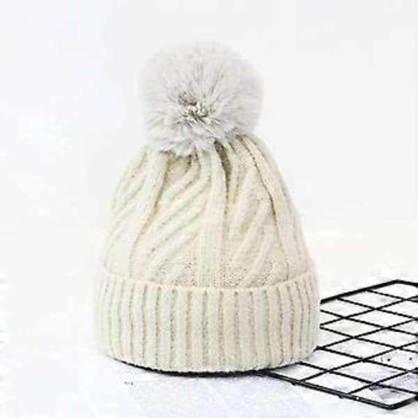 Neulottu villapipo, lämmin rento pipo, naiset (Beige)