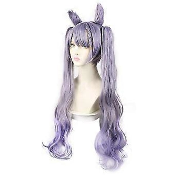flätor cosplay peruk ljusblå gradient spel rollspel peruk värmebeständigt syntetiskt hår 81cm (Smoke Purple)