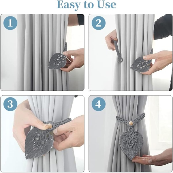 2 kpl (harmaa) Bohemian Leaf Curtain Tiebacks Curtain Tiebacks C