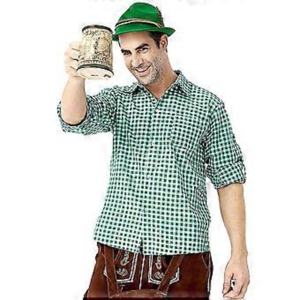 Saksalainen perinteinen miesten Oktoberfest-asu ruutupaita brodeeratut olkaimet hattusetti (L vihreä)