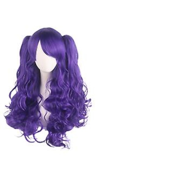 JUSCH Lolita Lång Lockig Clip-on Hästsvans Cosplay Peruk, Dubbel Hästsvans Tiger Clip Lång Lockig Peruk (Mörk Lila), WZ-1342R