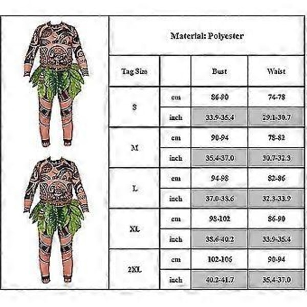 Moana Maui Tattoo T-shirt + Bukser + Bladbælte Sæt Halloween Voksen Herre Cosplay Kostume Udklædning -NMAOV( S)