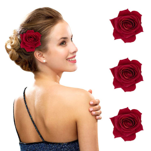 4st Rose hårnål, kvinnor flicka hårklämma konstgjord blomma Br