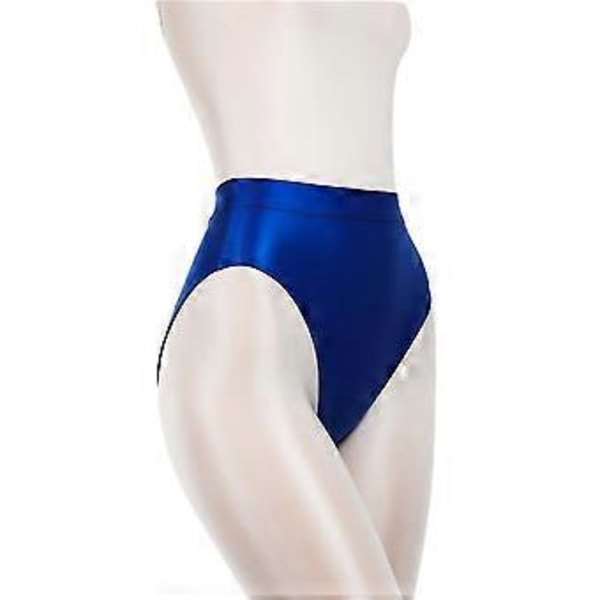 Dam Silkeslen Glänsande Satin Blank Våt Look Trosor Hög Midja Underbyxor Underkläder (2XL Blå)