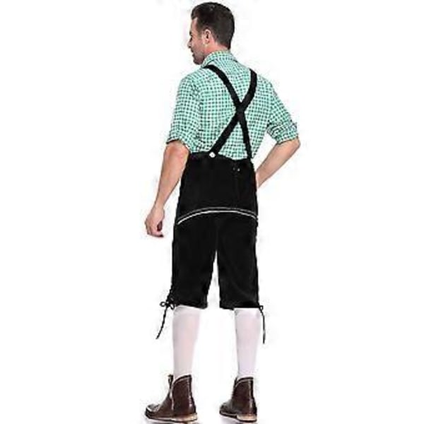 Tysk Traditionell Oktoberfest Klädsel för Män Rutig Skjorta Broderade Hängslen Kostym (L Grön Skjorta och Svarta Overaller)