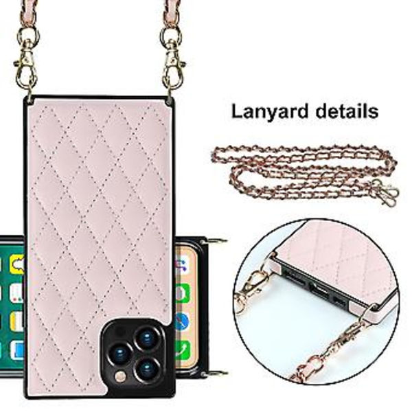 iPhone 14-fodral med kedja i PU-läder Datura Diamond Lattice (Rosa)