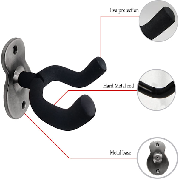 (skicka spikar) Silver - 2-pack Metallgitarrväggfäste, Gitarrställ med