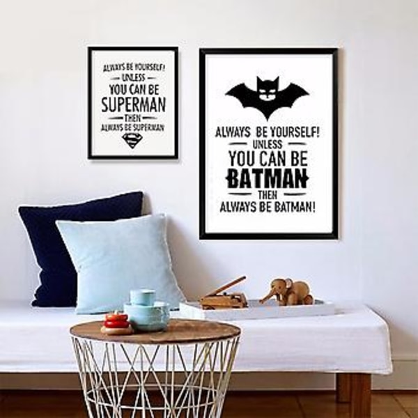 Wekity Sort/Hvid Superman Væghængt Canvas Print Poster, Enkel Mode Sort/Hvid Kunsttegning Dekoration til Hjemmet Stue Soveværelse Kontor, Chi