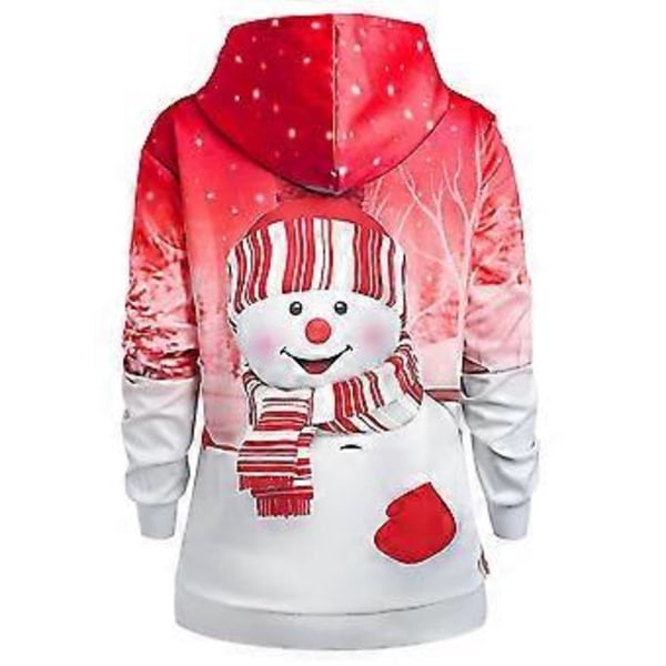 Dame Jul Snemand Print Langærmet Hætte Casual Sweatshirt Pullover Top -NMAOV(XL Rød)