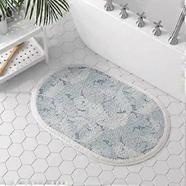 Elegant Trykt Badeværelsesmåtte Ultra Blød og Vandabsorberende Bademåtte Skridsikker Maskinvaskbar Oval Plys Badetæppe (Trykt, 16\"x24\")