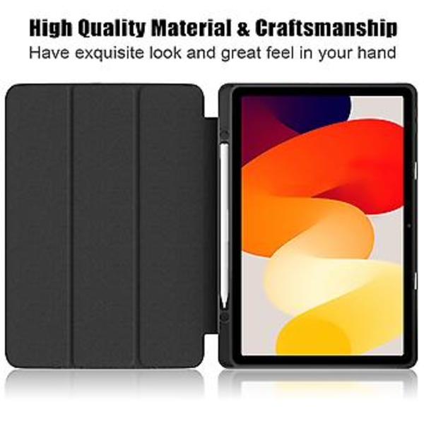 3-lags Solid Farvet Tablet Etui Til Xiaomi Redmi Pad SE (Sort)