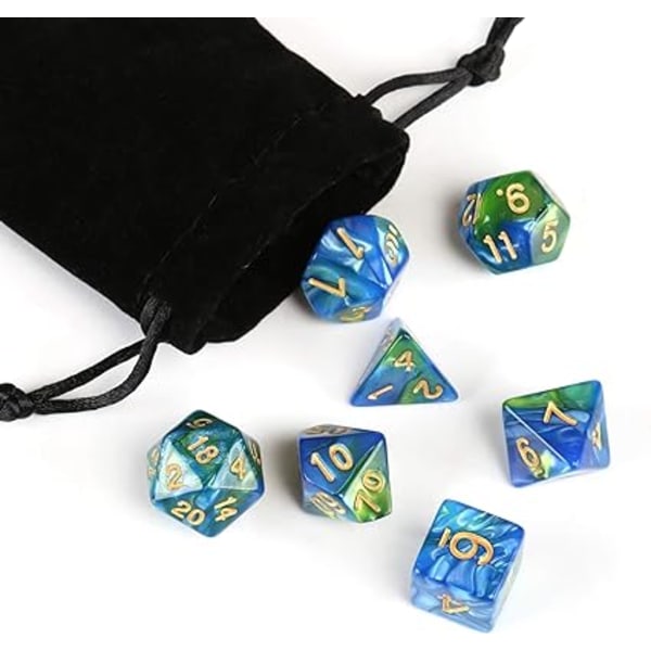 7 polyhedrala tärningar för rollspel Dungeons and Drago